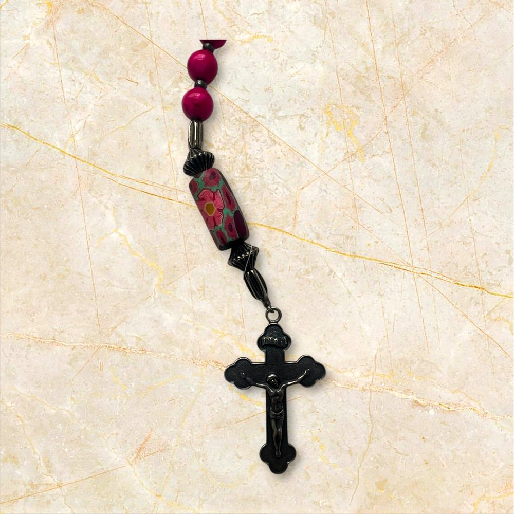 Vintage rosary, sterling silver and pink beads - Picture 2 of 3